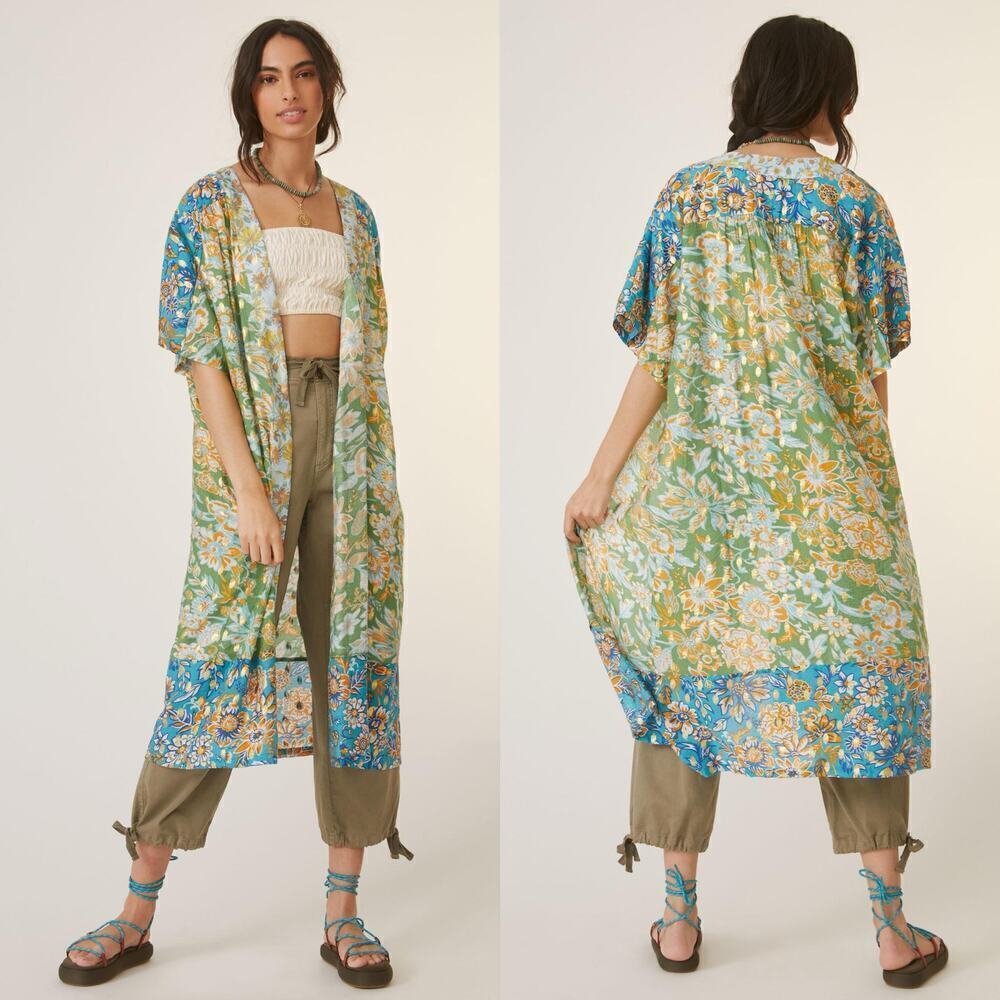 Current Air Anthropologie long open cardigan floral kimono duster